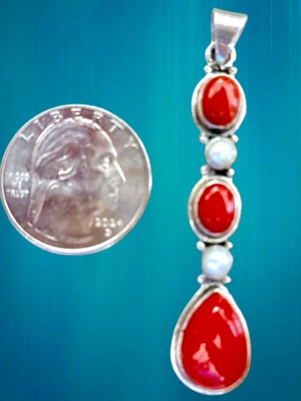 Vintage Pendant Carnelian Sterling Silver Pearls Triple Stones